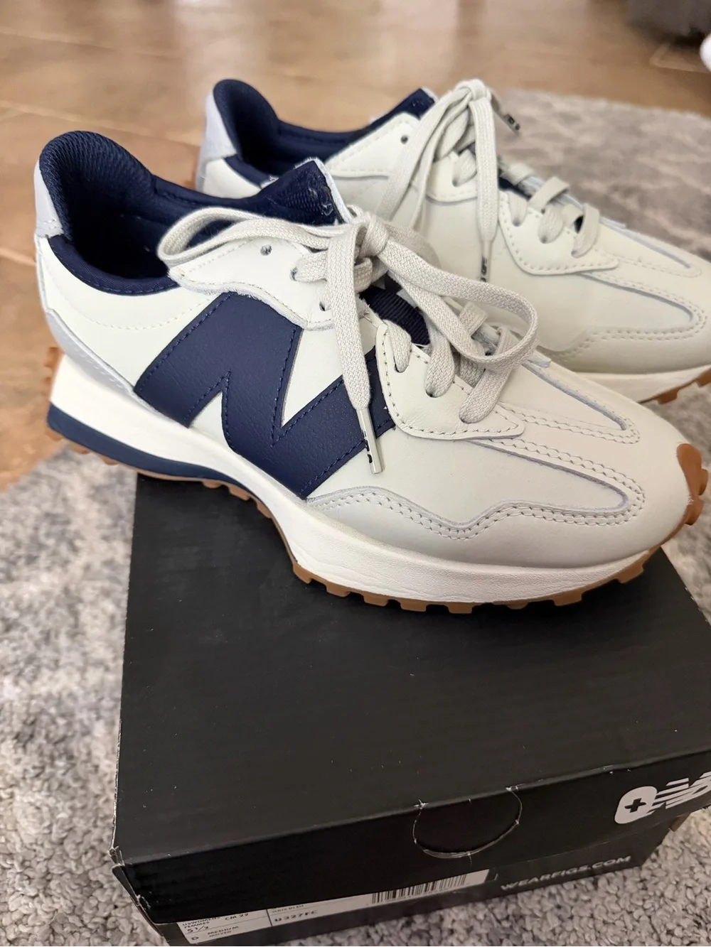 FIGS New Balance Light Grey and Navy Retro-Style Sneakers